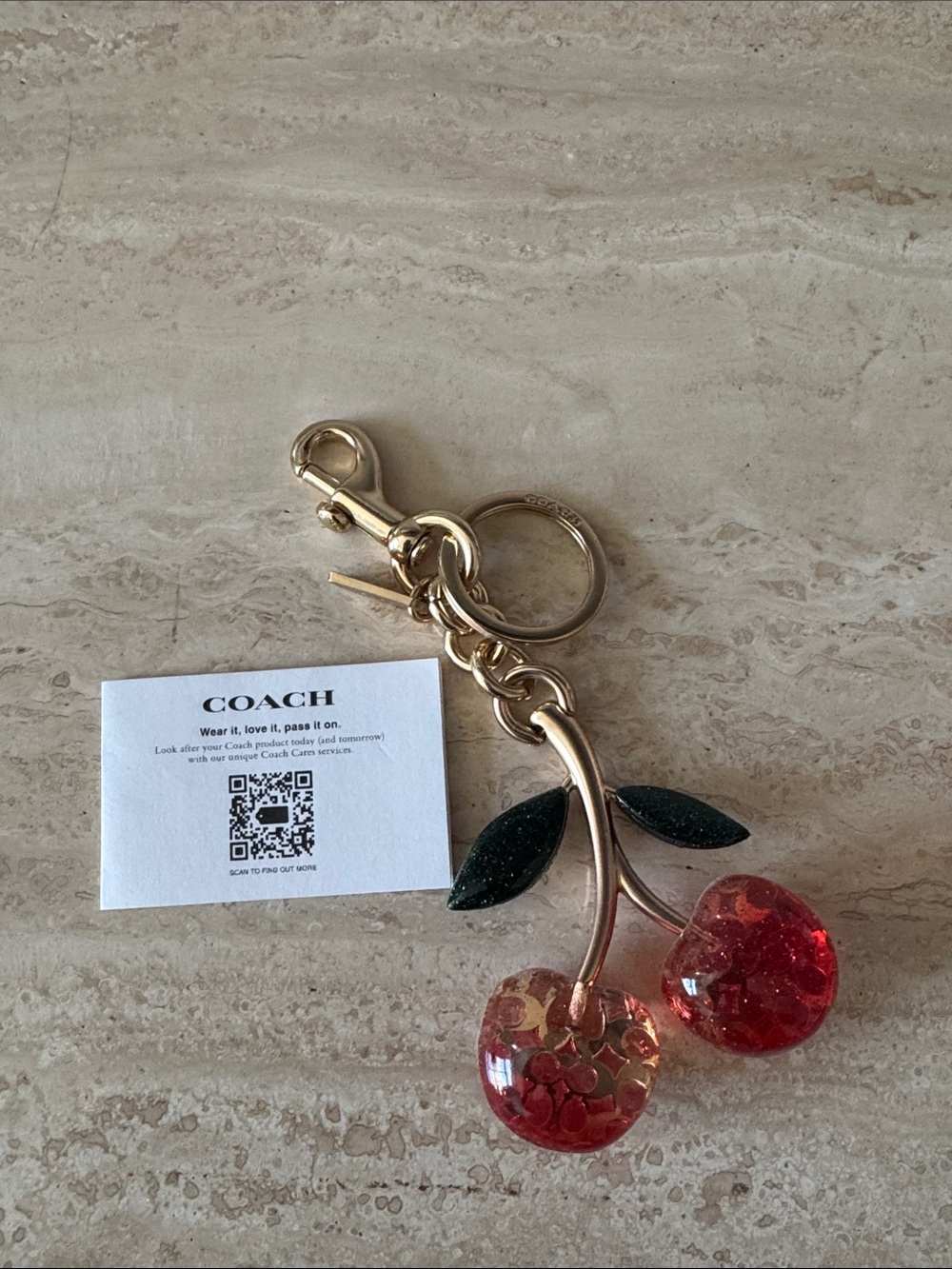 COACH retired 3D Gold Cherry Keychain Bag Charm in Red Cherry Pop 🍒